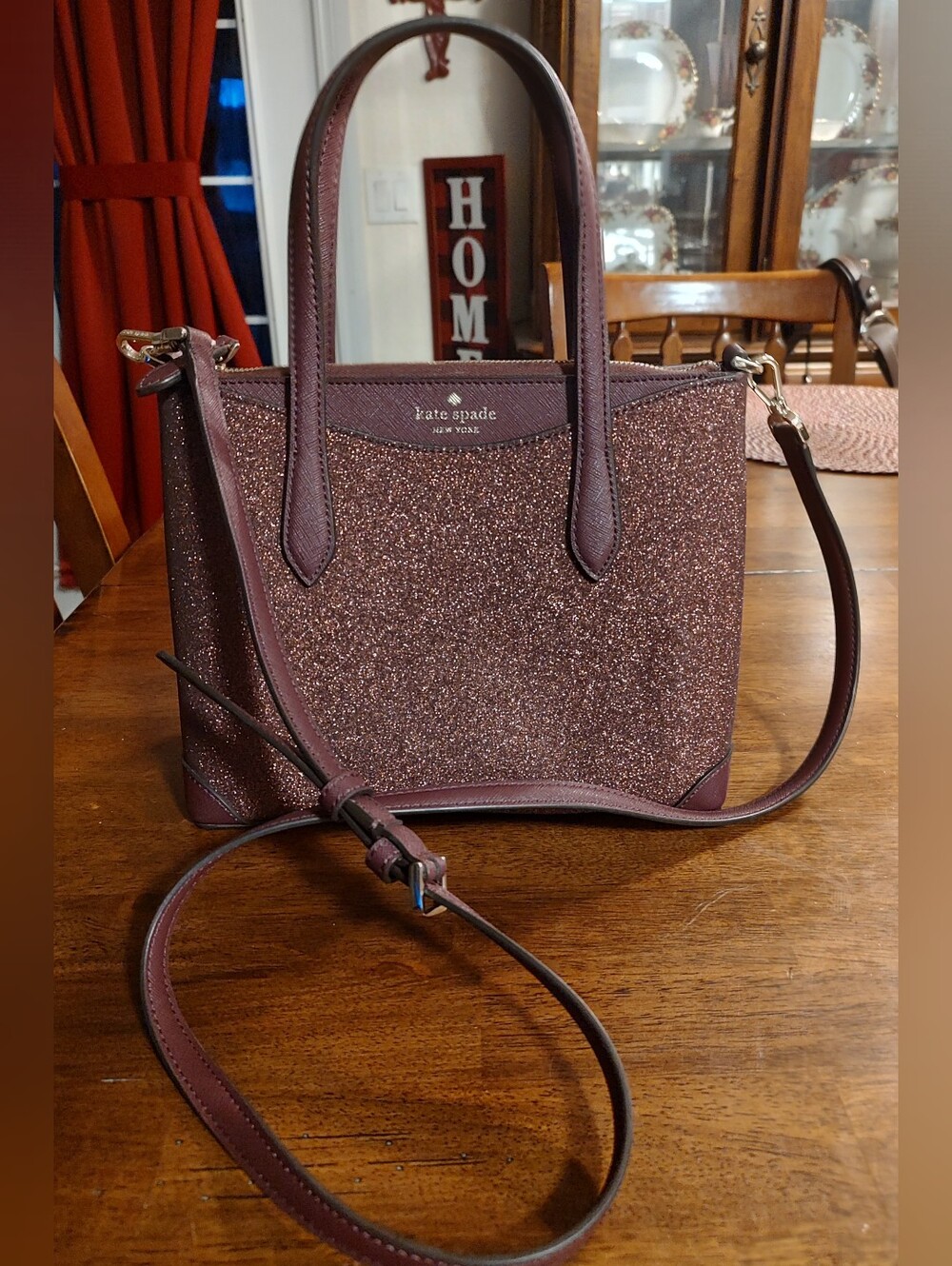 Kate Spade glitter satchel in Burgundy